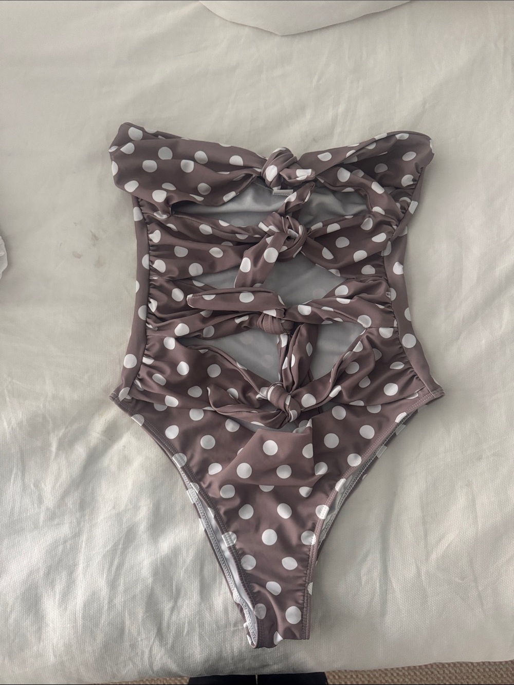 Polka Dot One-Piece Swimsuit - Taupe/White
